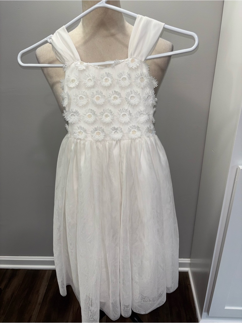 Pastourelle White Floral Appliqué Tulle Girls' Dress
